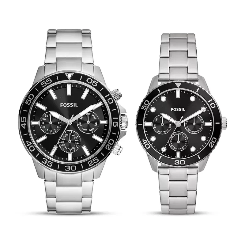 Fossil His and Her Bannon Multifunction Black Dial Watch Set | BQ2753SET